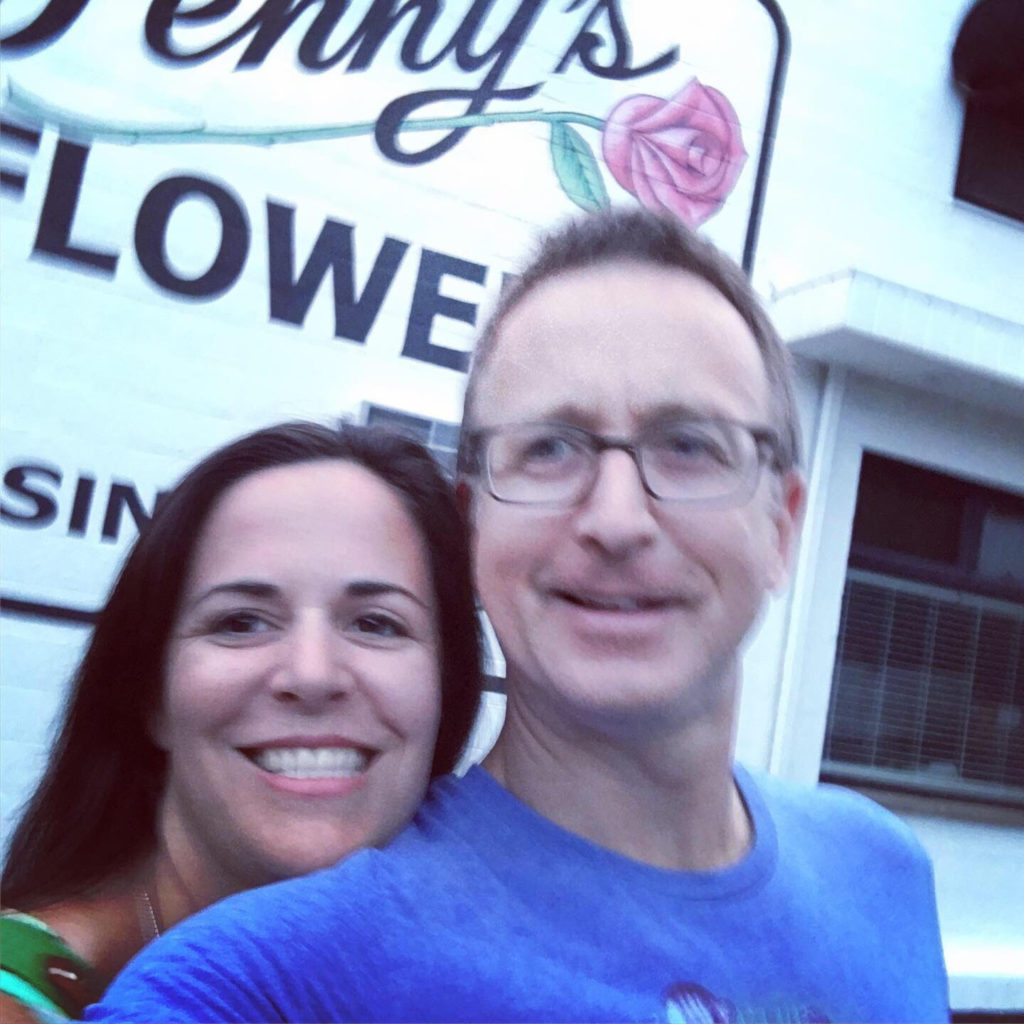 A blurred selfie in front of Penny's Flowers in Glenside.