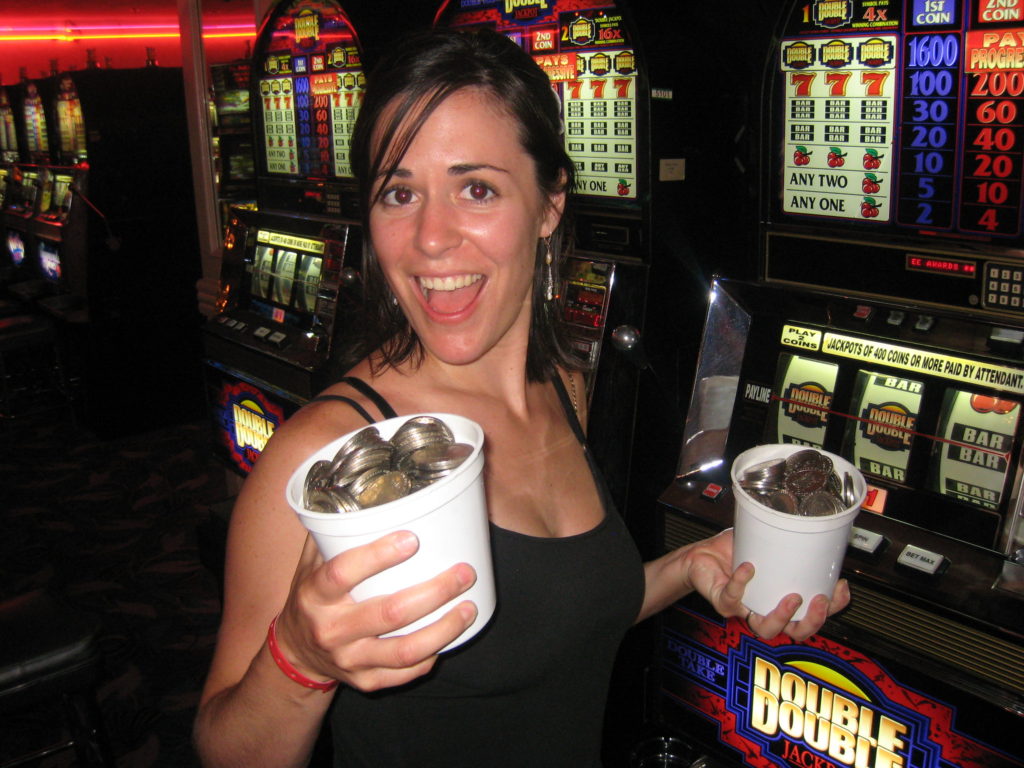 Melissa celebrates winning in the casino.