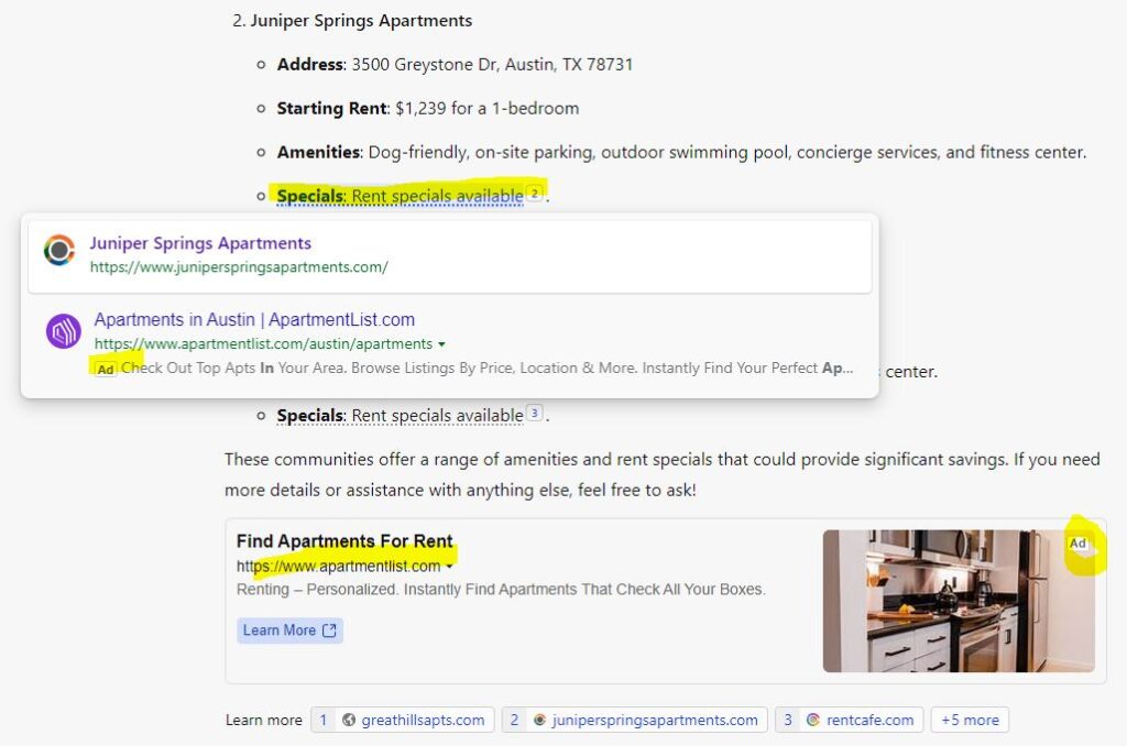 Bing Copilot apartment search